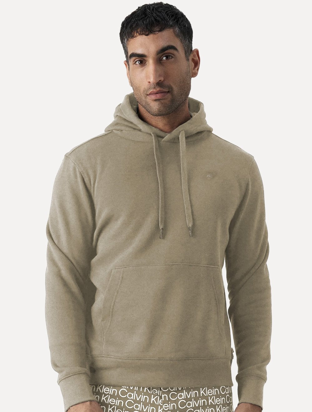 Casaco Calvin Klein Jeans Masculino Hoody Cotton CK Bordado Cáqui Médio