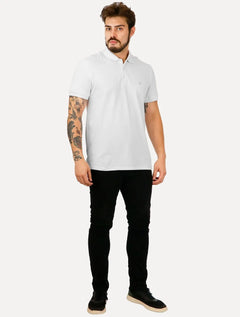 Polo Dudalina Masculina Essentials Extra Cotton Grey Icon Branca