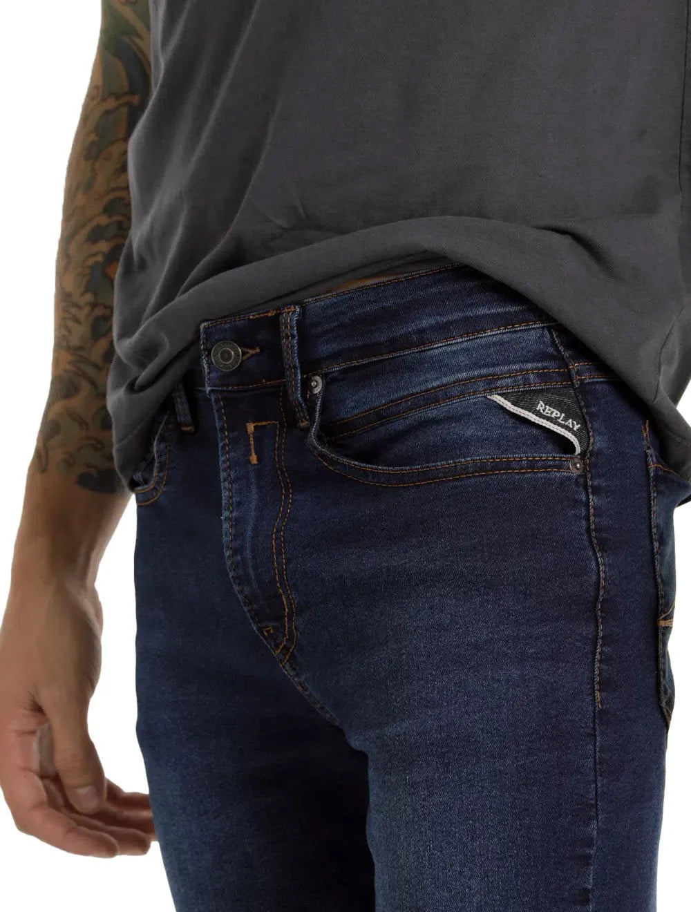 Calça Replay Jeans Masculina Tinmar Skinny Stoned Blue Azul Médio