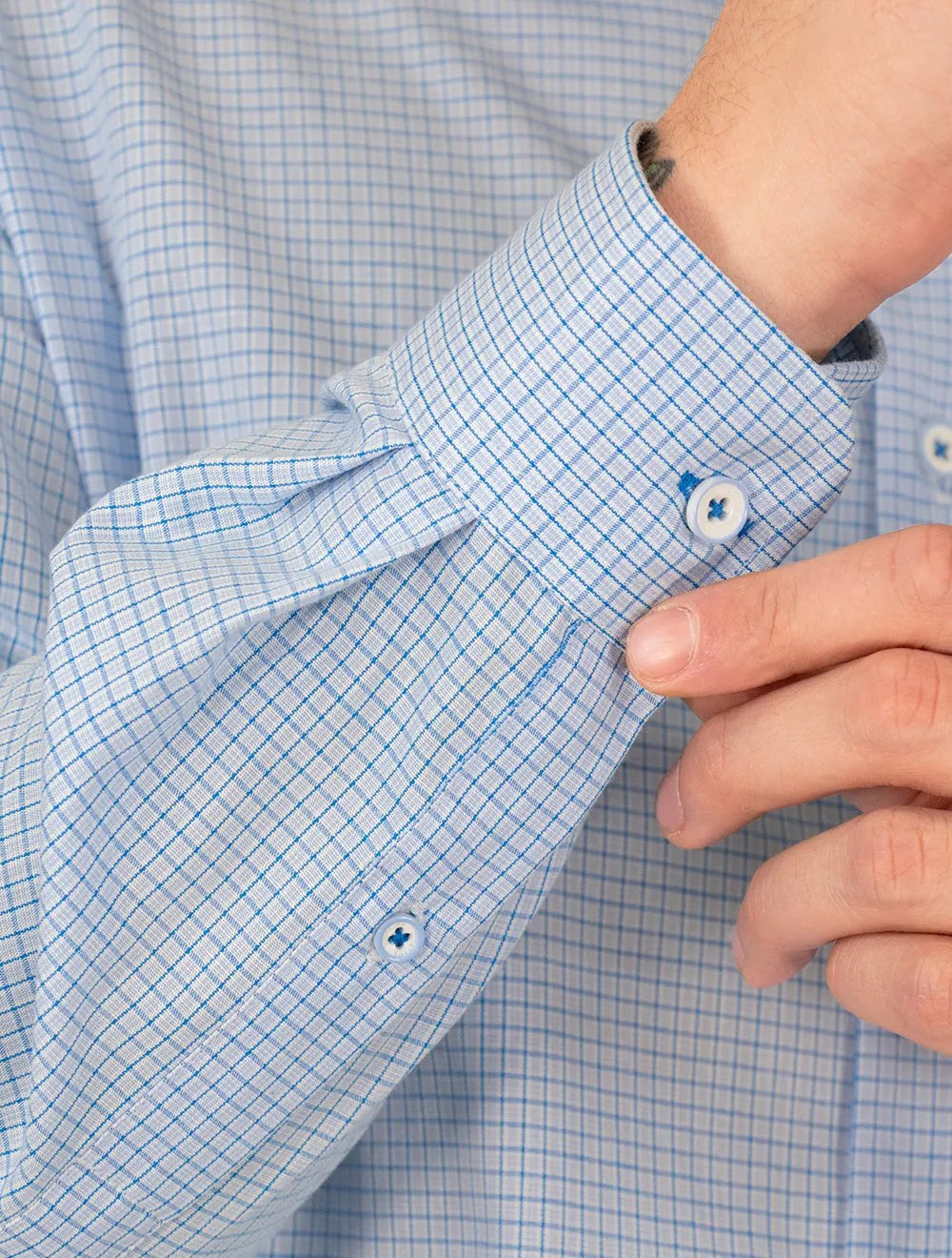 Camisa Dudalina Masculina Comfort Superfine Cotton Pocket Xadrez Azul Claro