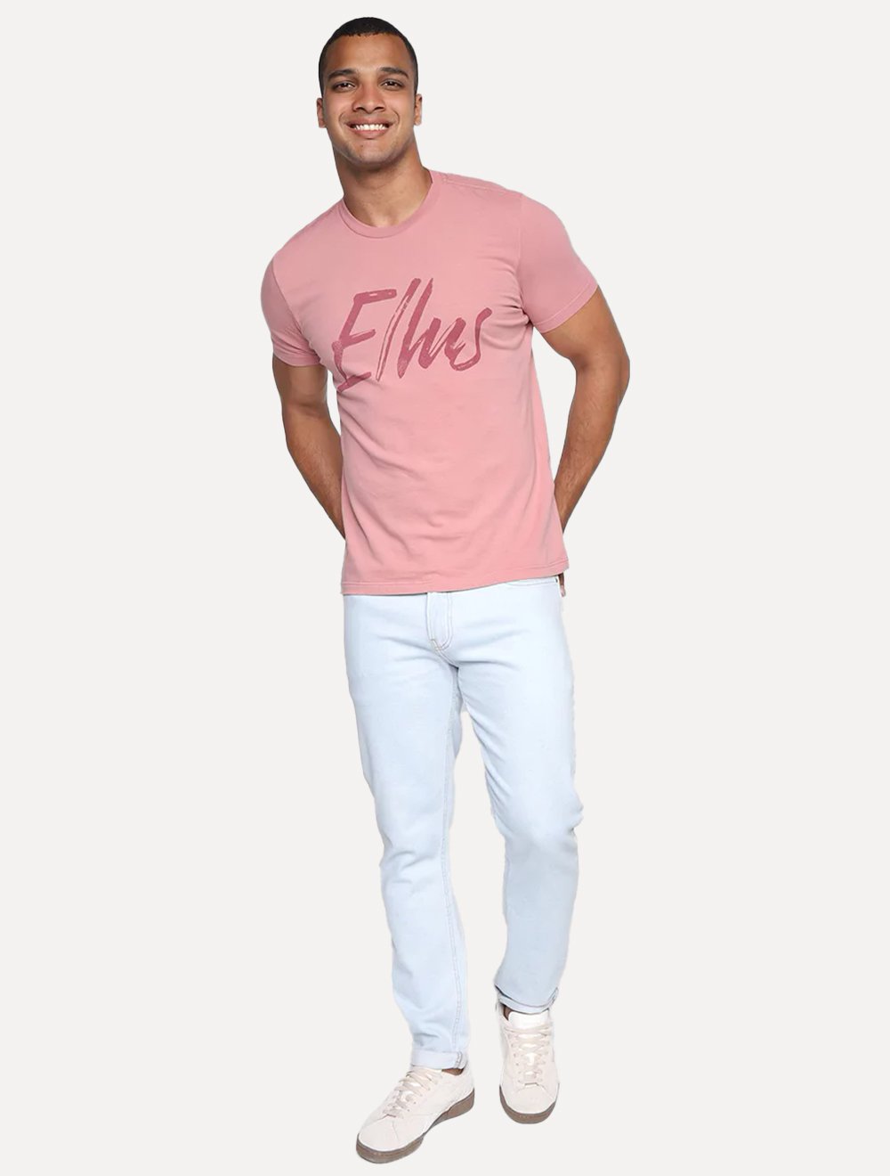 Camiseta Ellus Masculina Maxi Logo Classic Brush Rosa Escuro