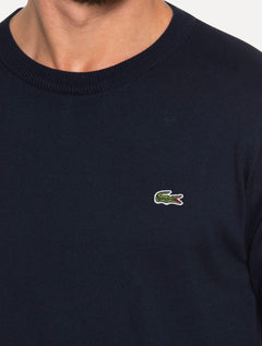 Suéter Lacoste Masculino Classic Fit Gola Redonda Lisa Logo Azul Marinho