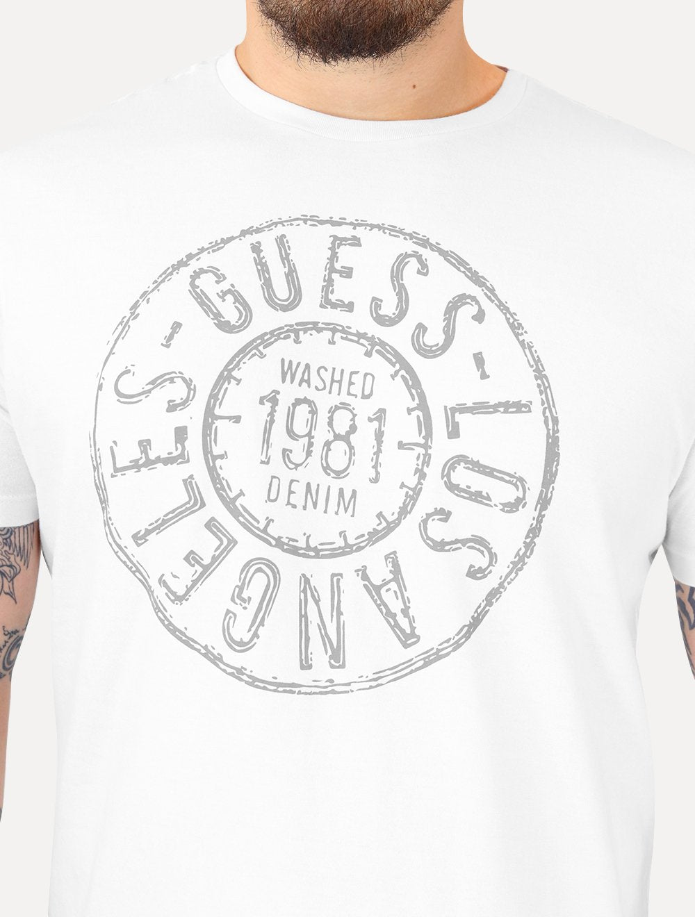 Camiseta Guess Masculina Washed Stamp Branca