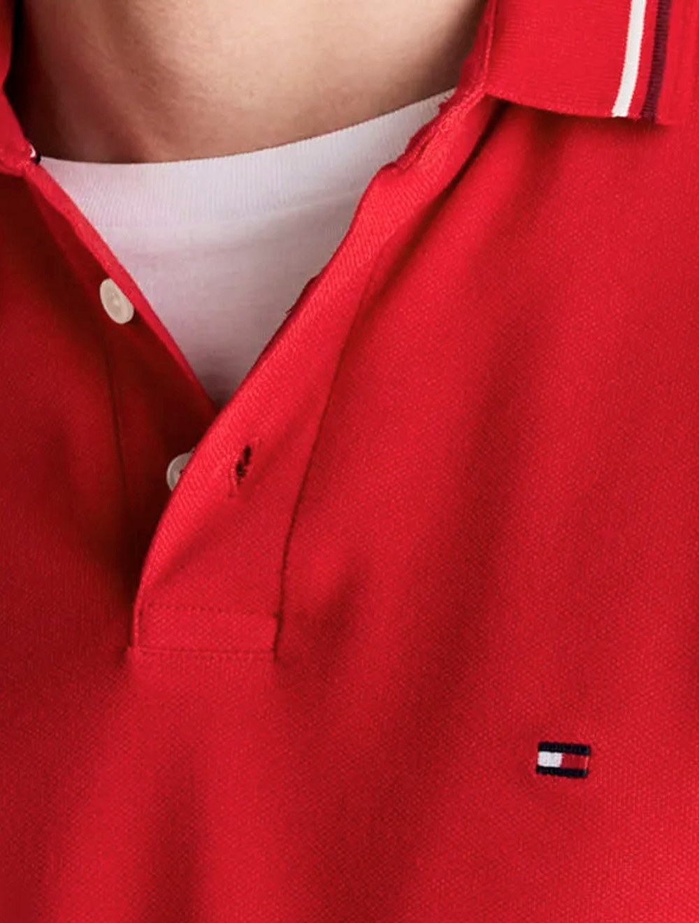 Polo Tommy Hilfiger Masculina Slim Malha Liquid Cotton Tipped Seasonal Vermelha
