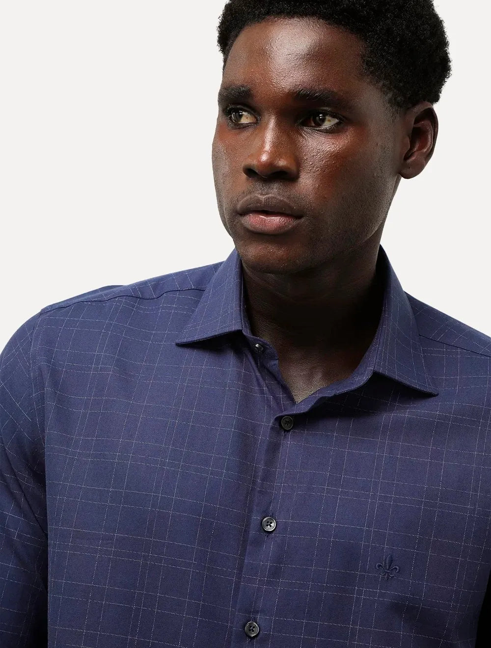 Camisa Dudalina Masculina Comfort Fit Xadrez Maq Grid Azul Marinho