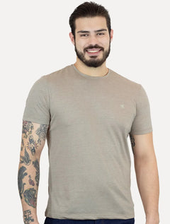 Camiseta Calvin Klein Jeans Masculina CK Bordado Peito Cáqui Mescla