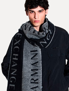 Cachecol Armani Exchange Bicolor Jacquard Azul Marinho/ Cinza Mescla