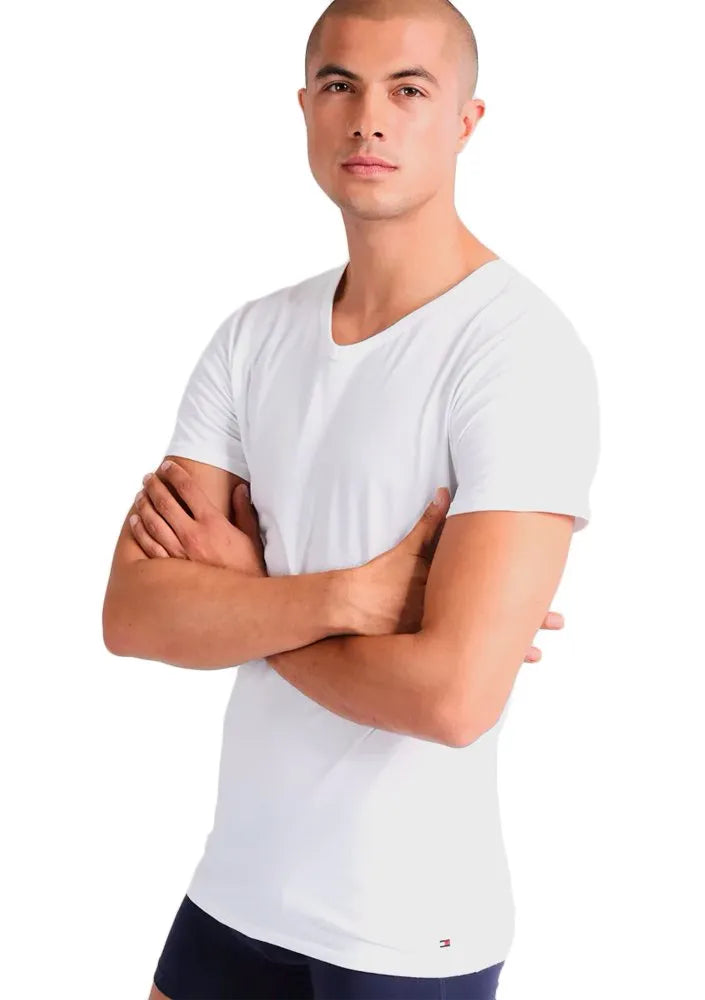Camisetas Tommy Hilfiger Masculinas Classic V-Neck Brancas Pack 3UN