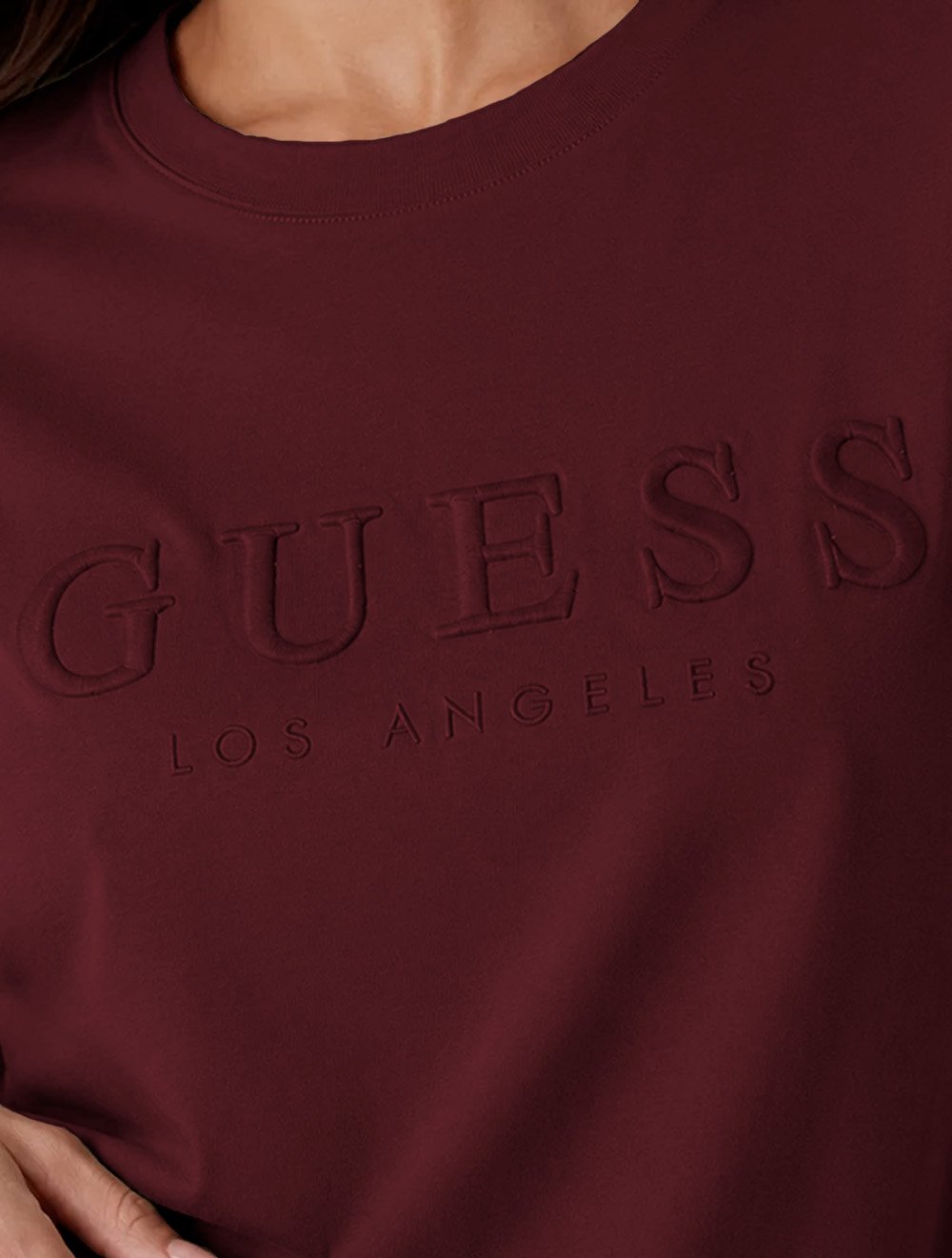 Camiseta Guess Feminina Los Angeles Embroidery Logo Vermelho Escuro