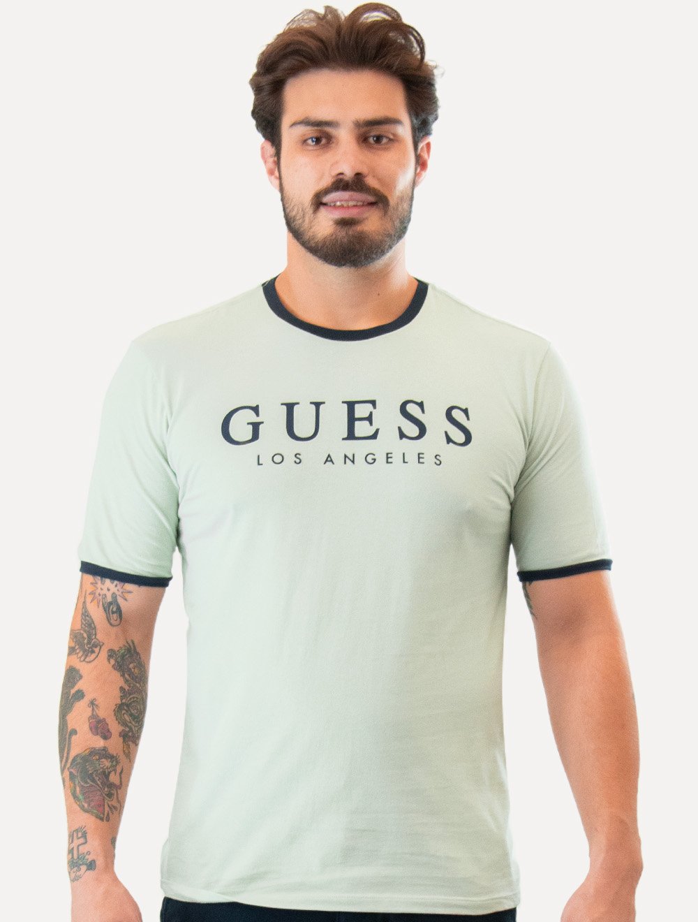 Camiseta Guess Masculina Los Angeles Contrast Verde Claro