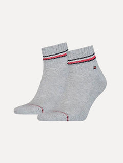 Meias Tommy Hilfiger TH Men Iconic Quarter Cinza Mescla Kit 2 Pares