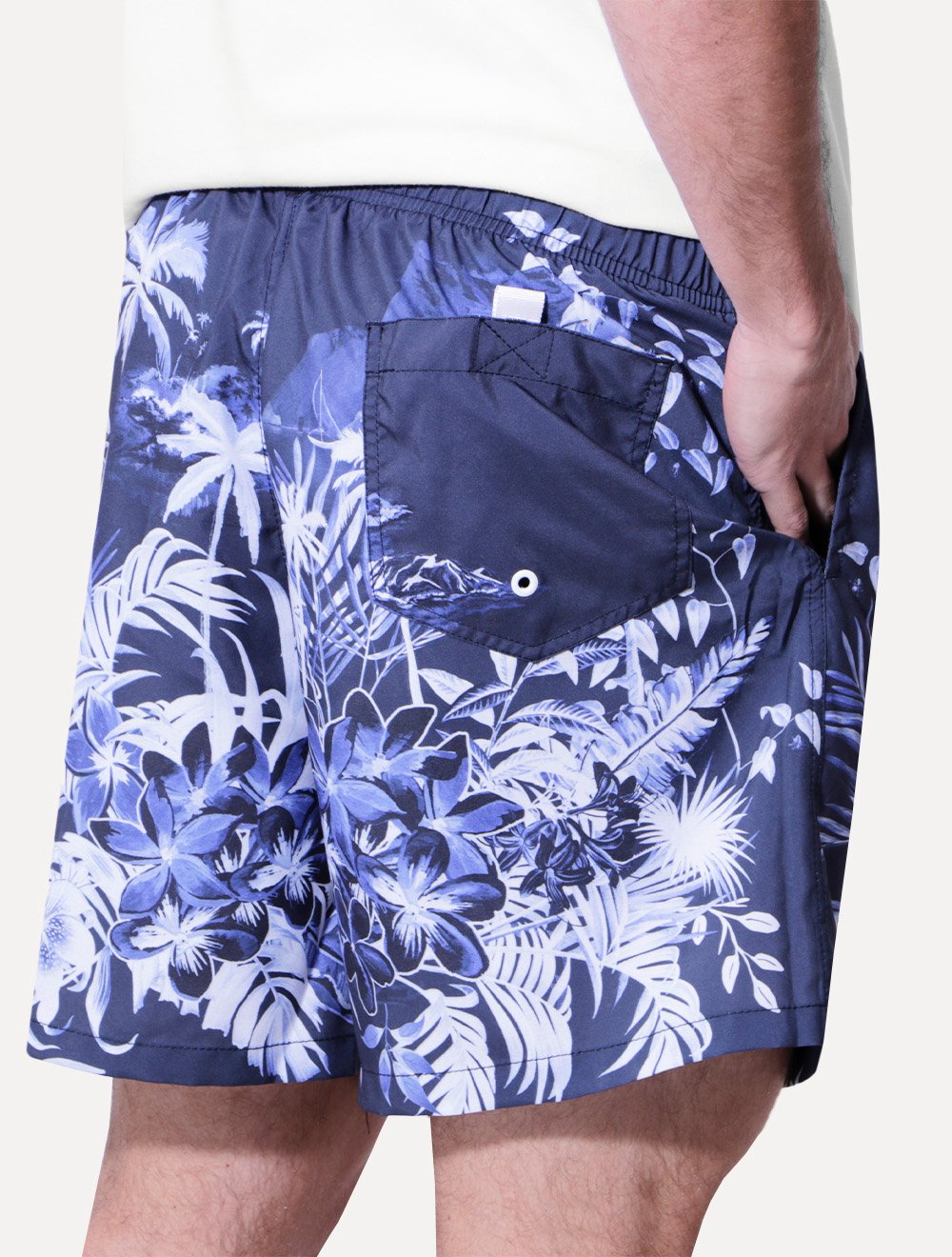 Short Dudalina Masculino D'Água Palm Print Azul Marinho