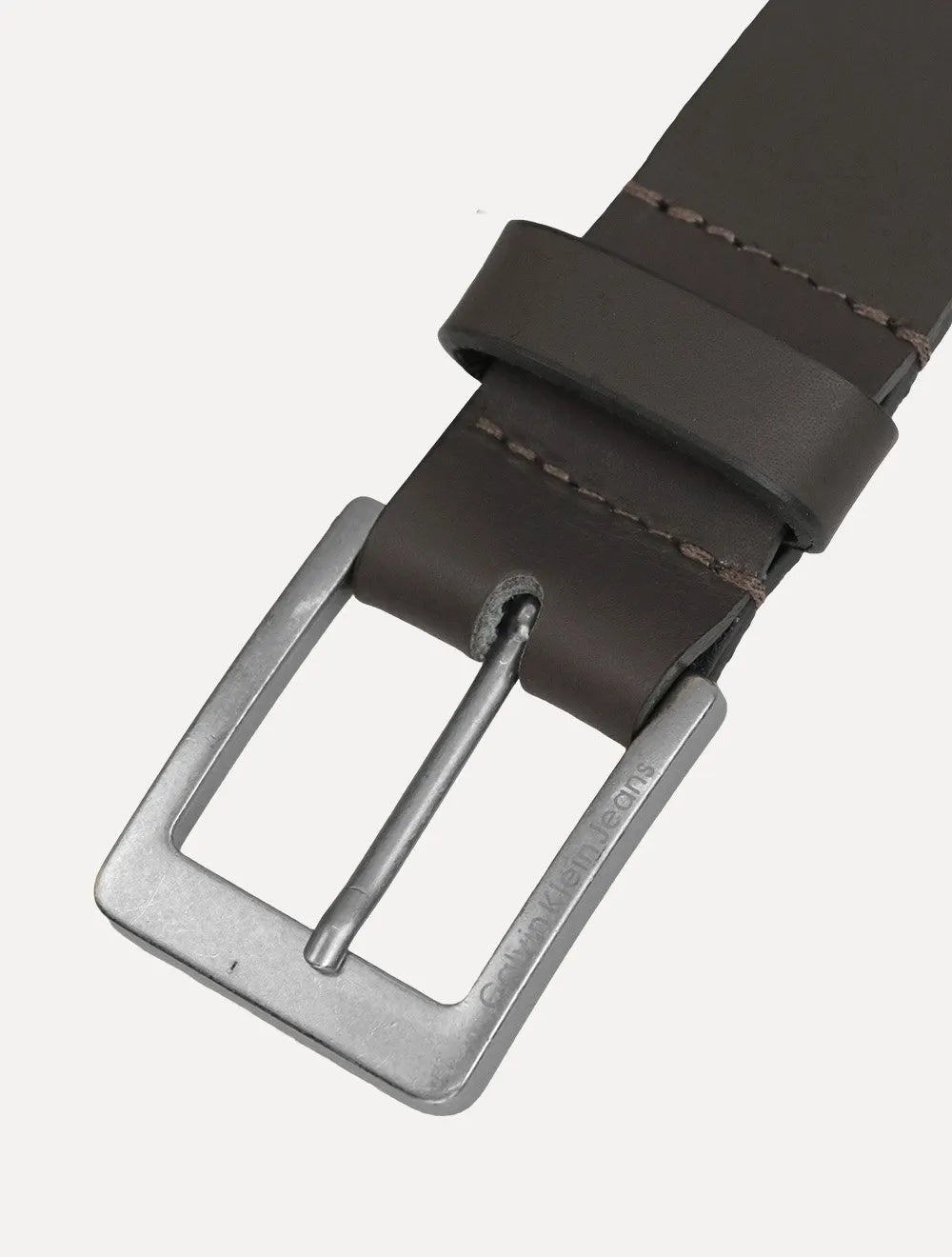 Cinto Calvin Klein Masculino Couro Queima CK Marrom Café