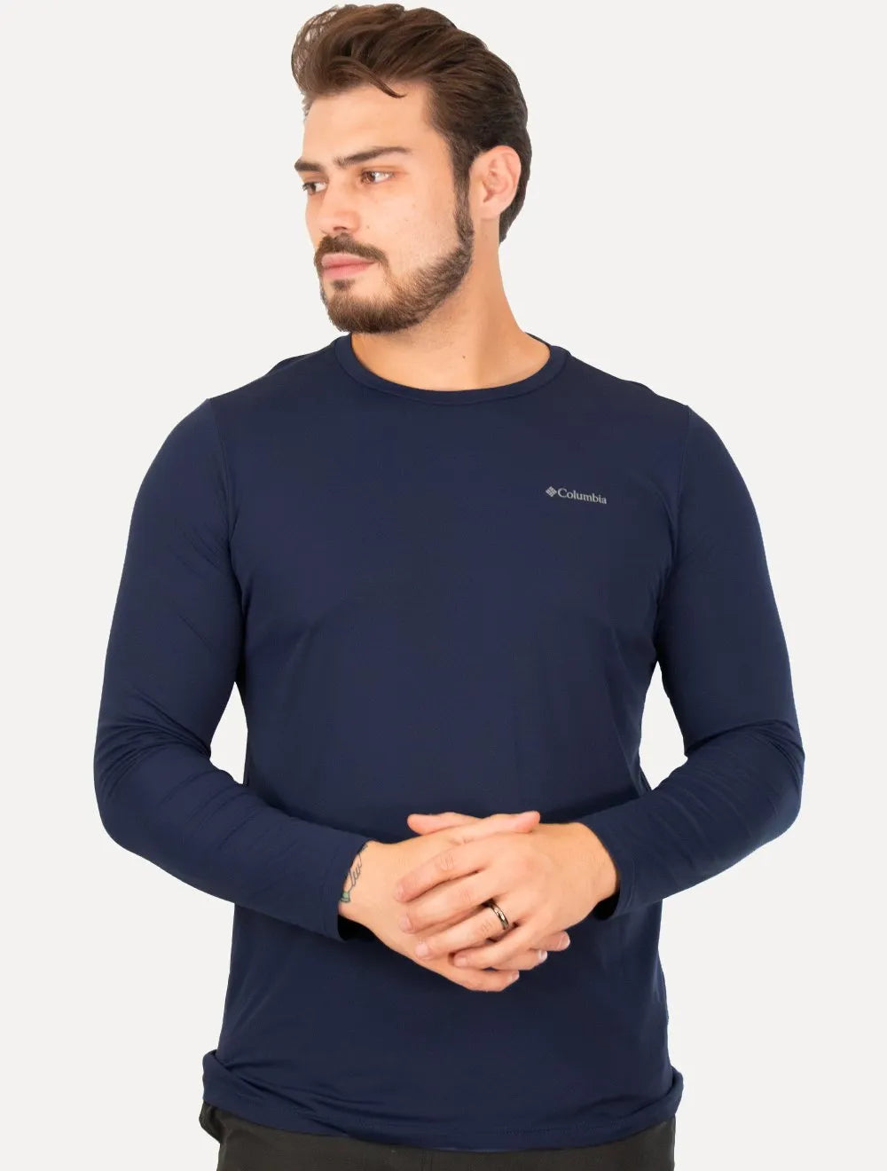 Camiseta Columbia Masculina Manga Longa Neblina Azul Marinho