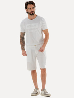 Bermuda King & Joe Linho Masculina Slim Faca Off-White