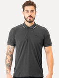 Polo Guess Masculina Piquet Friso Bordado Cursivo Cinza Escuro Mescla