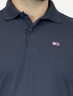 Polo Tommy Jeans Masculina Slim Piquet Flag Placket Azul Marinho