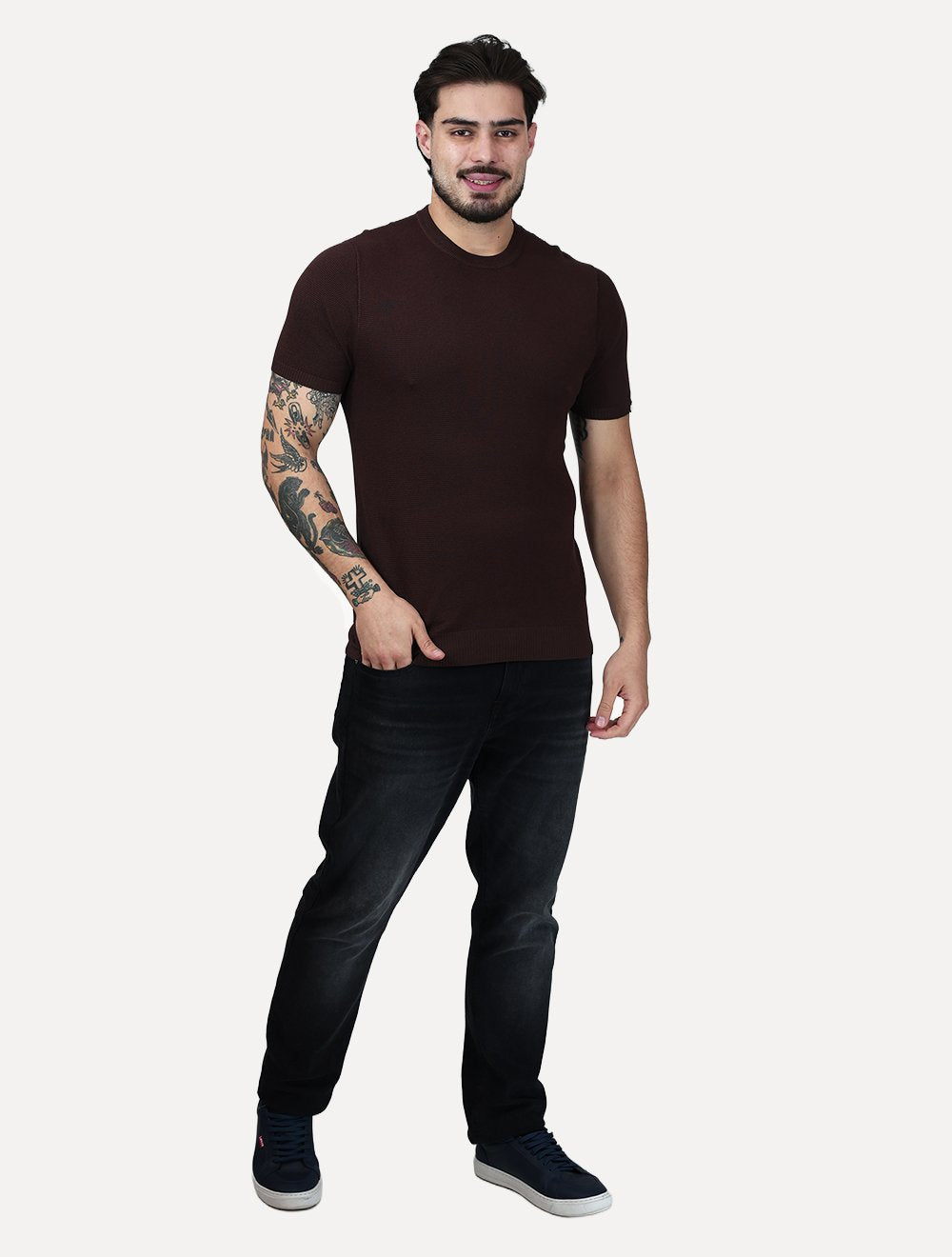Camiseta Dixen Masculina Tricot Manga Curta Gola Careca Marrom