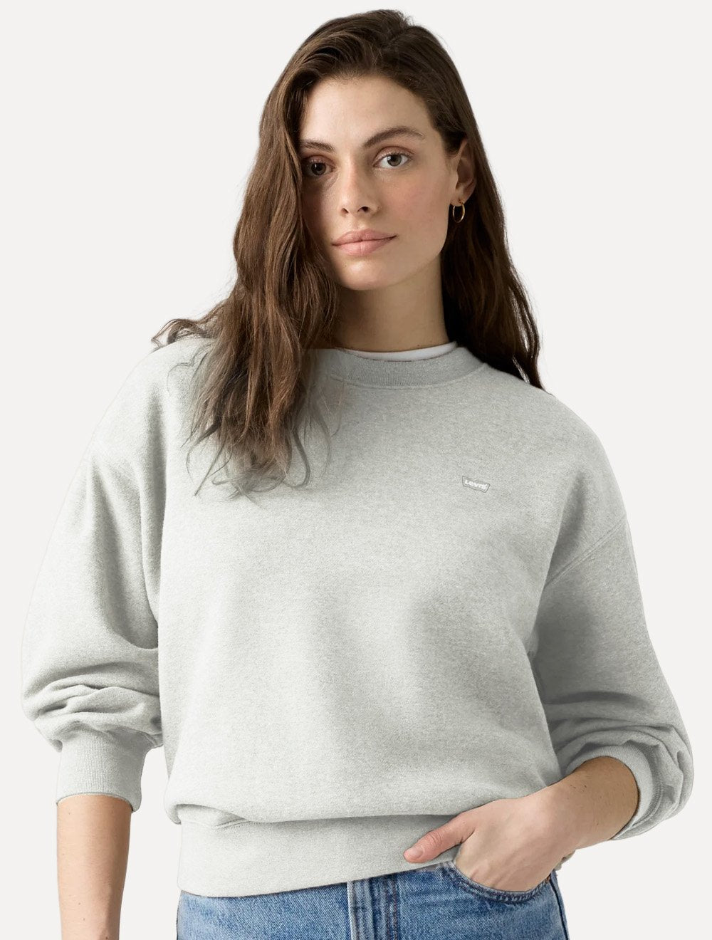 Moletom Levis Feminino Crewneck Relaxed Fit Tonal Cinza Mescla