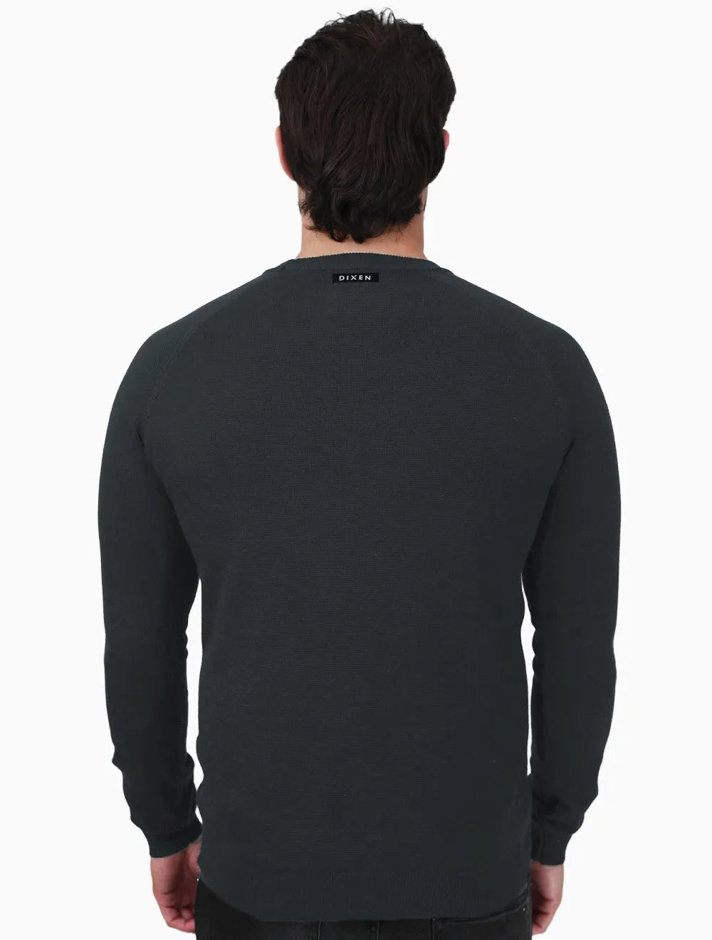 Suéter Dixen Masculina Tricot Manga Longa Raglan Gola Careca Azul Marinho