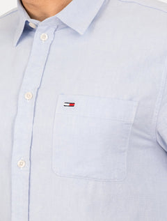 Camisa Tommy Jeans Masculina Regular Classic Oxford Pocket Azul Médio