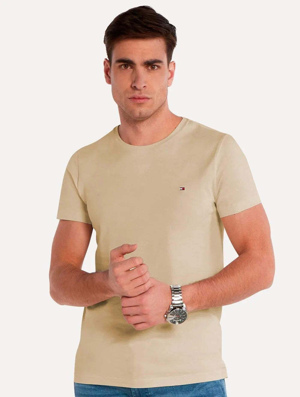 Camiseta Tommy Hilfiger Masculina Essential Cotton Cáqui Claro