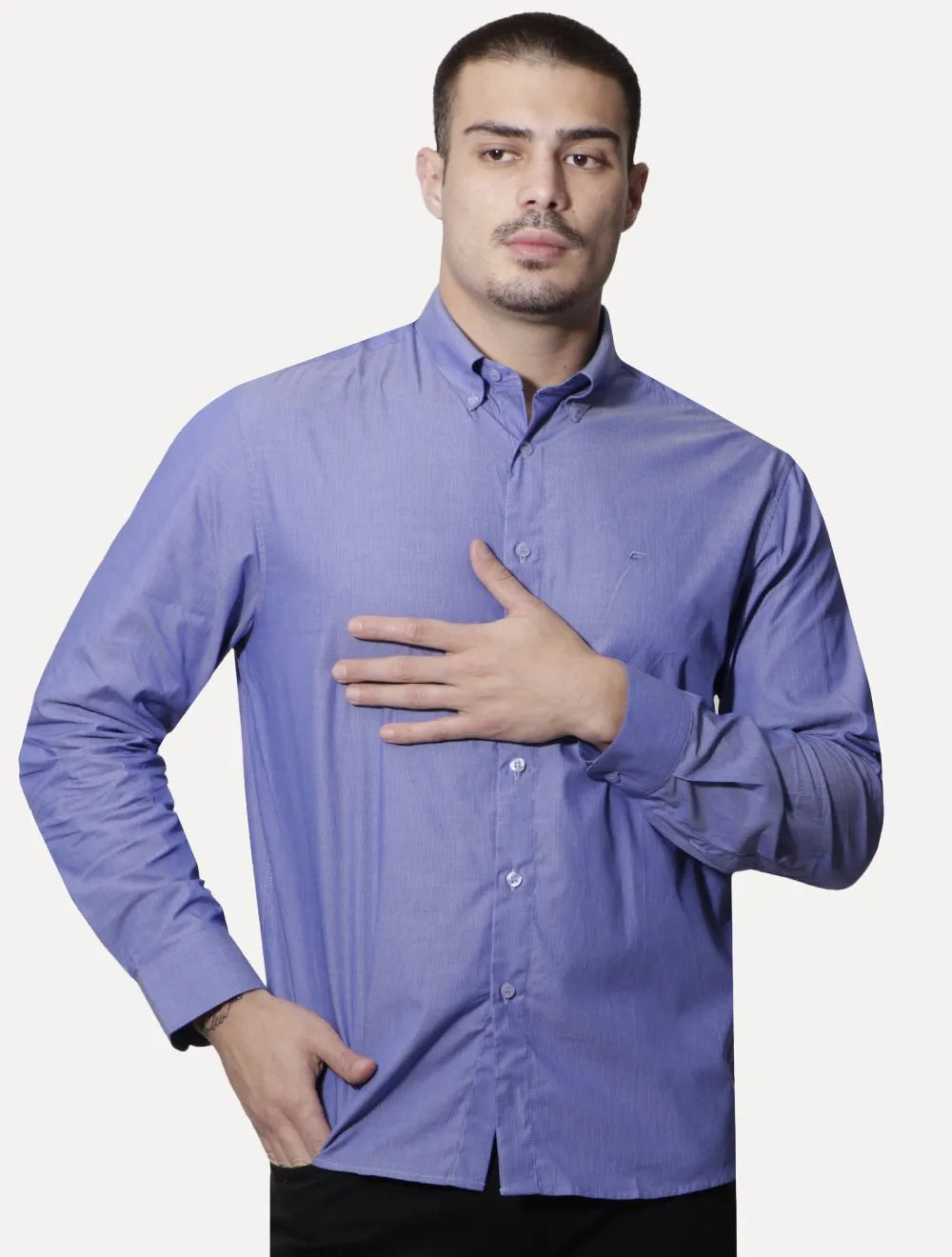 Camisa Ellus Masculina Tricoline Water Stripe Classic Azul