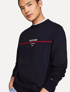 Moletom Tommy Hilfiger Masculino Stripe Terry 1985 Azul Marinho