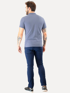 Polo Guess Masculina Piquet Small Patch Azul Médio
