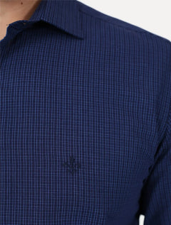 Camisa Dudalina Masculina Slim Superfine Cotton Xadrez Grid Azul Marinho