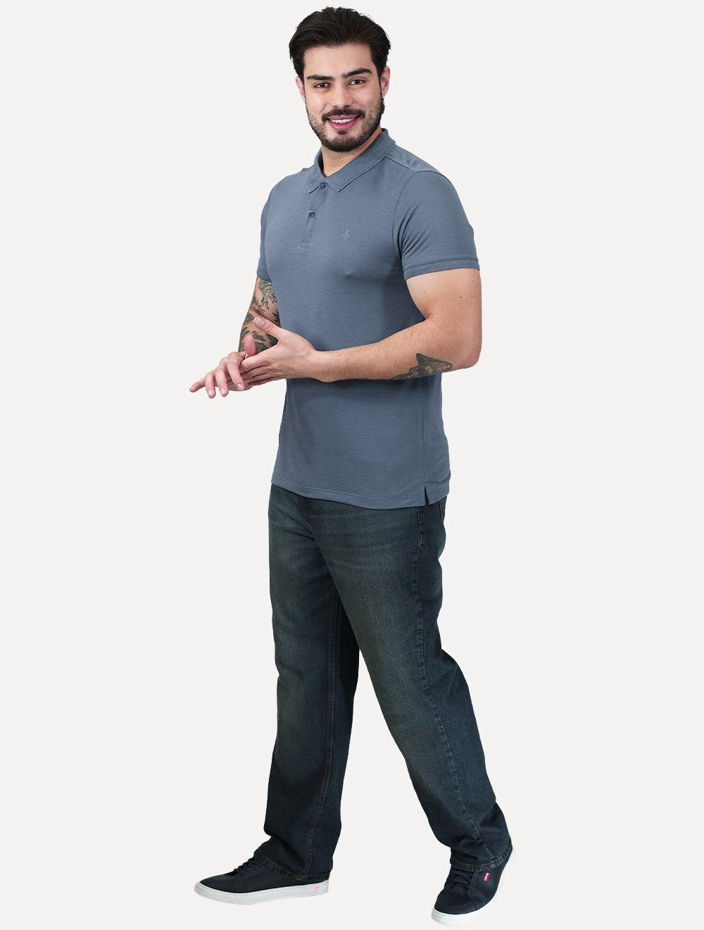 Polo Dudalina Masculina Malha Gola Binada Azul Escuro