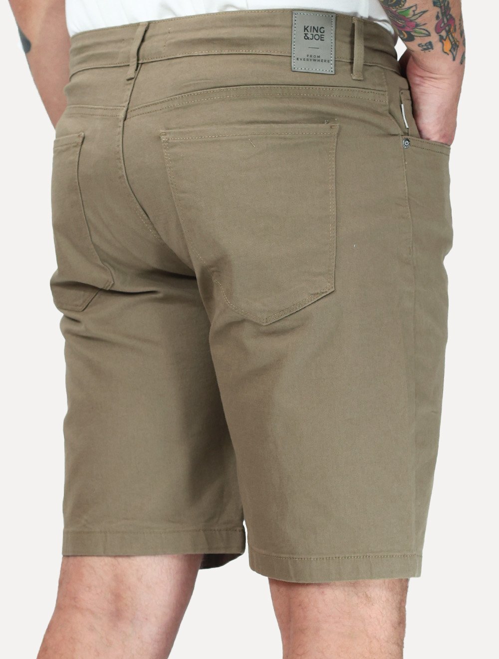 Bermuda King & Joe Masculina Slim Sarja 2X1 Five Pockets Cáqui
