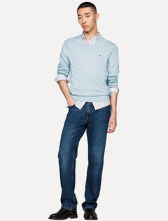 Suéter Tommy Hilfiger Masculino Signature V-Neck Azul Claro Mescla