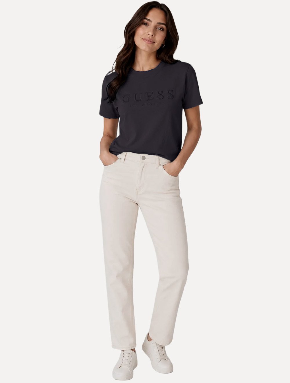 Camiseta Guess Feminina Los Angeles Embroidery Logo Azul Marinho