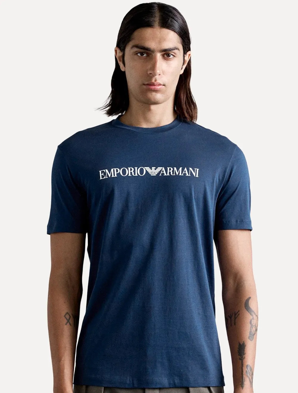 Camiseta Emporio Armani Masculina Essential Logo Peito Chest Azul Escuro
