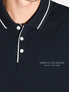 Polo Armani Exchange Masculina Regular Fit Jersey Azul Marinho