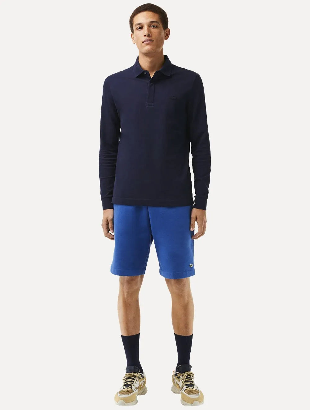 Polo Lacoste Masculina Piquet Manga Longa Paris Stretch Azul Marinho