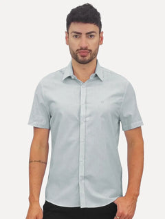 Camisa Calvin Klein Masculina Manga Curta Tela Algodão Azul Claro Mescla
