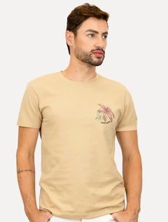 Camiseta John John Masculina Slim Island Flower Caqui Médio
