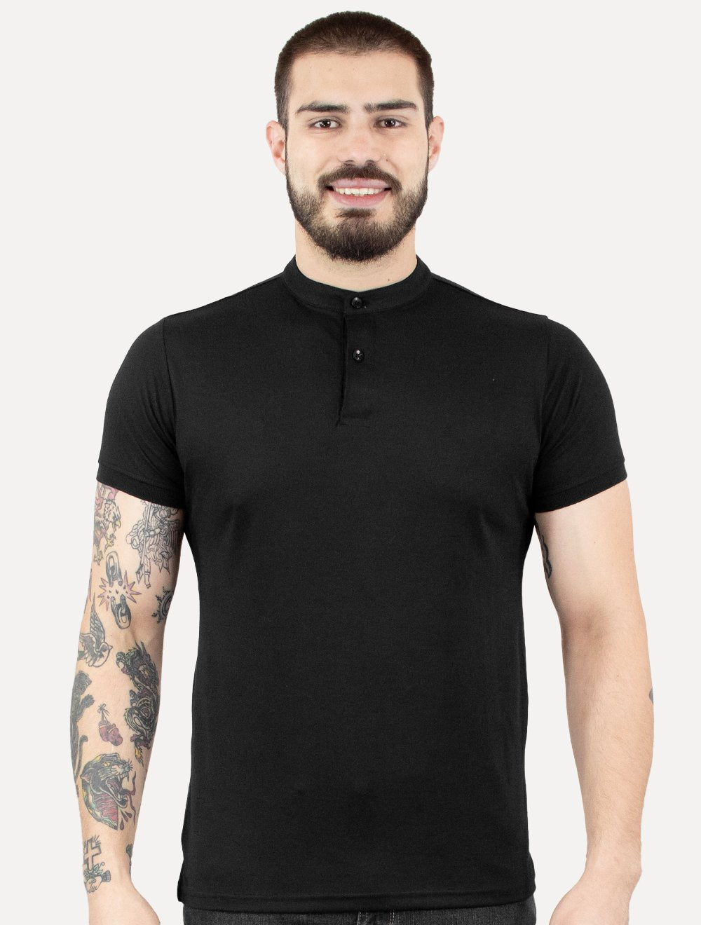Polo Dixen Masculina Piquet Gola Padre Lisa Preta