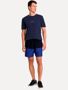 Short John John Masculino  Regular Fit Bicolor Navy Blue Azul Escuro