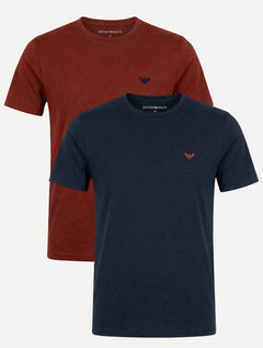 Kit Camisetas Empório Armani Masculina C-Neck Printed Logo Vermelha e Azul Marinho