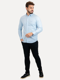 Camisa John John Masculina Slim Blu Logo Azul Claro