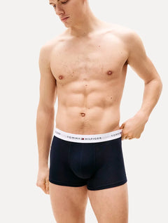 Cueca Tommy Hilfiger Cotton Stretch Trunk Vermelha Marinho e Branca Pack 3UN