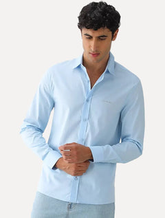 Camisa Calvin Klein Jeans Regular Plain Grey Logo Azul Claro
