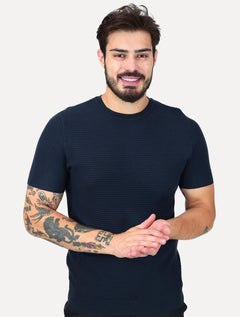 Tricô Dixen Manga Curta Gola Careca Azul Marinho