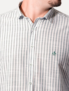 Camisa Dudalina Masculina Slim Fit Listrada Branca/Verde Médio