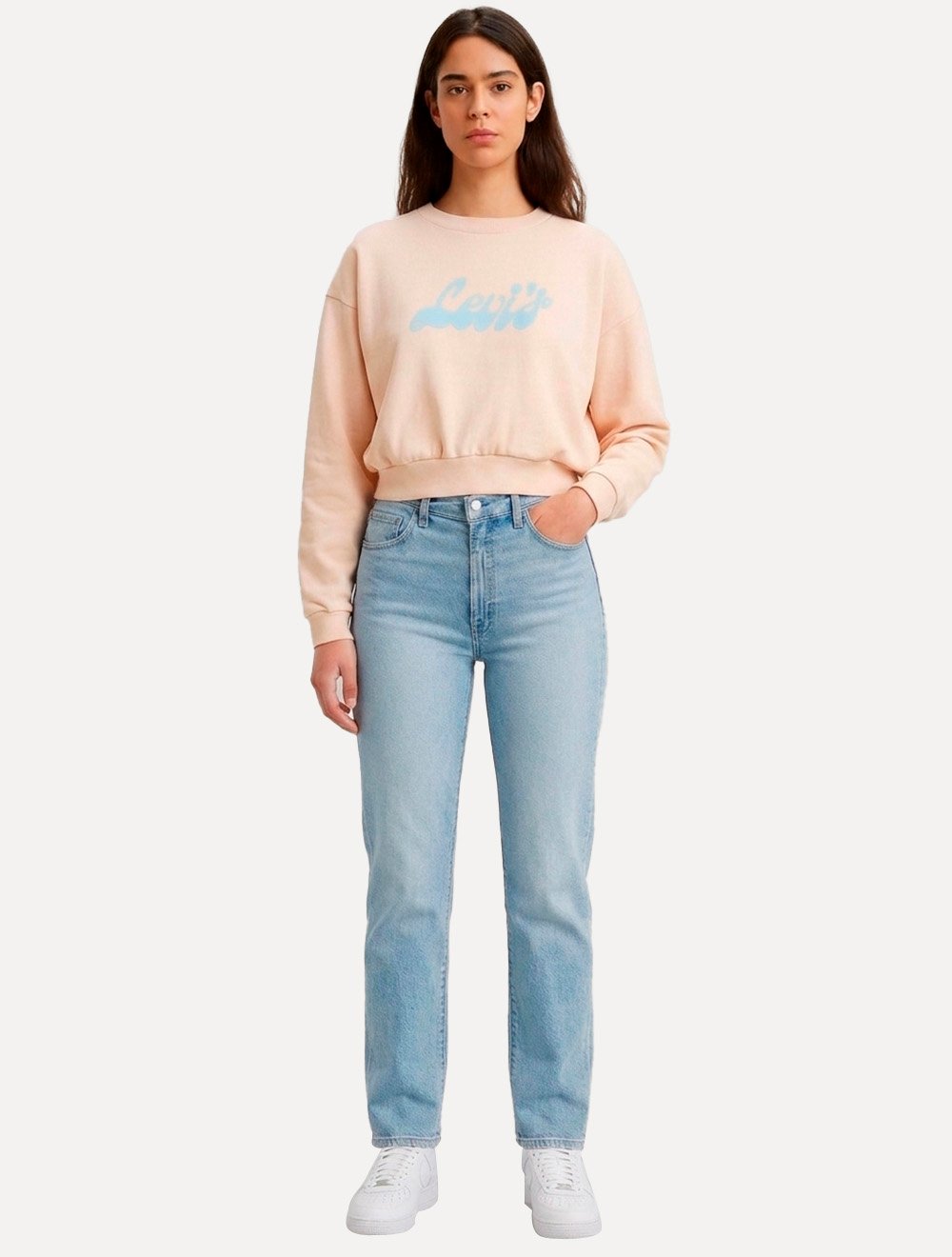 Moletom Levis Feminino Cropped Wave Retrô Logo Salmão