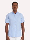 Camisa Aramis Masculina Manga Curta Slim Linho Algodão Azul Claro Mescla