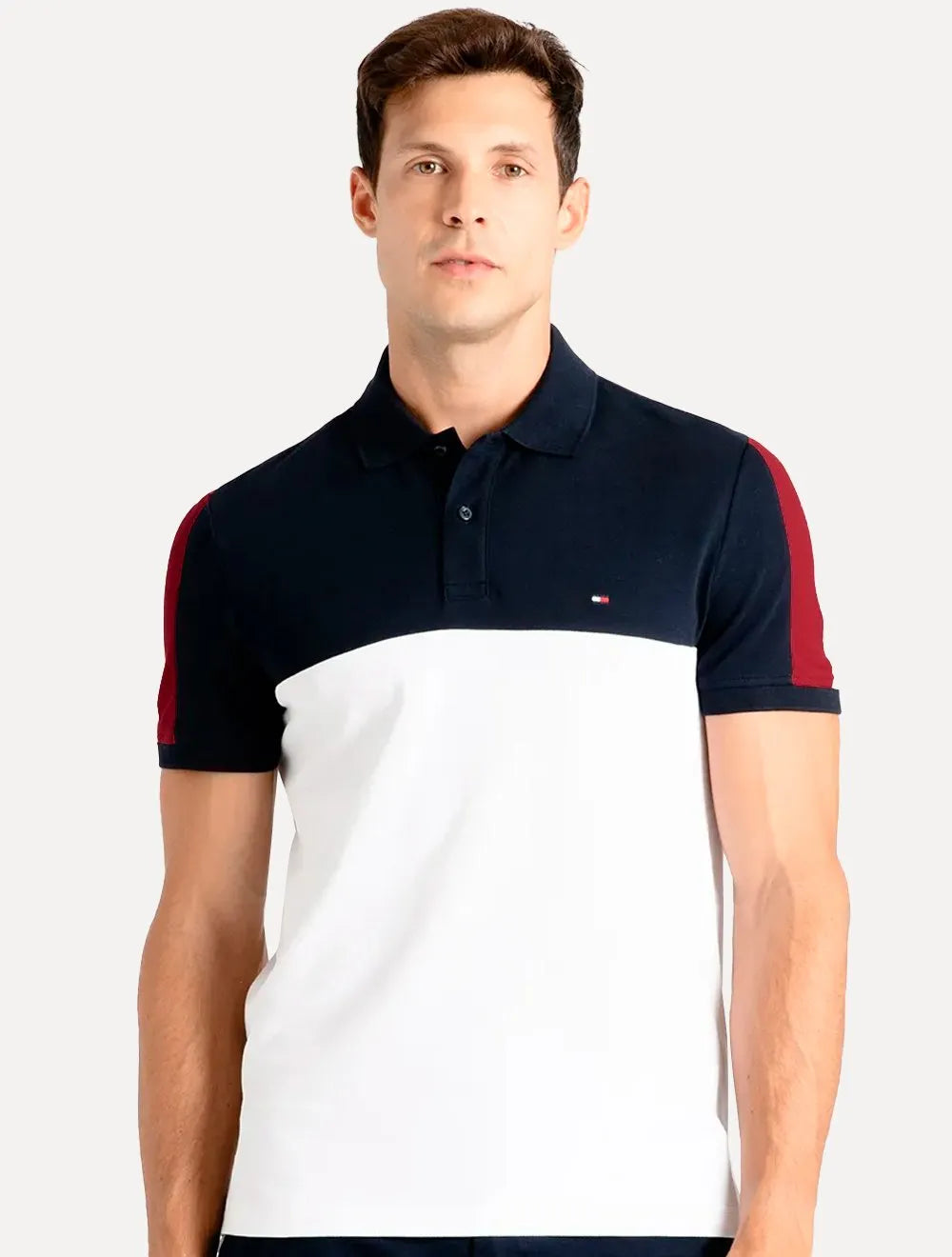 Polo Tommy Hilfiger Masculina Regular Colourblock Navy Branca